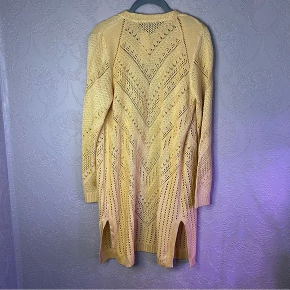 Yellow Open Knit Women's Sweater Love Ellie L Stitch Fix crochet butter yellow - Picture 4 of 4